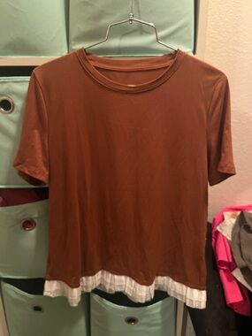 Layered Hem Brown Short Sleeve Top
